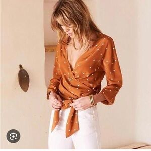 Sezane Anya Blouse Orchard Wrap Top 100% Silk Size 36 US 4